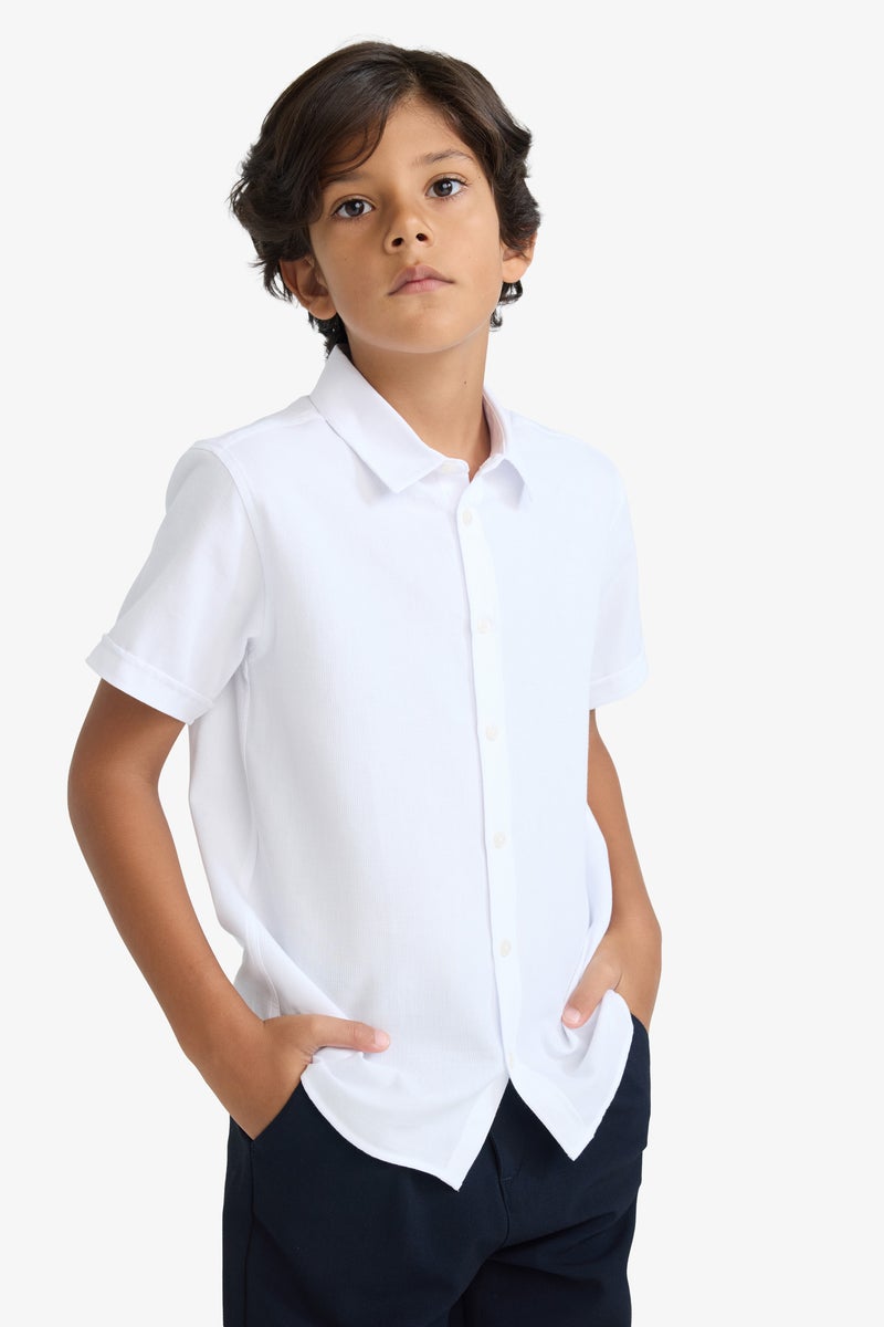 DeFacto White Boy Boy Polo Neck Textured Short Sleeve Shirt Casual - Image 4